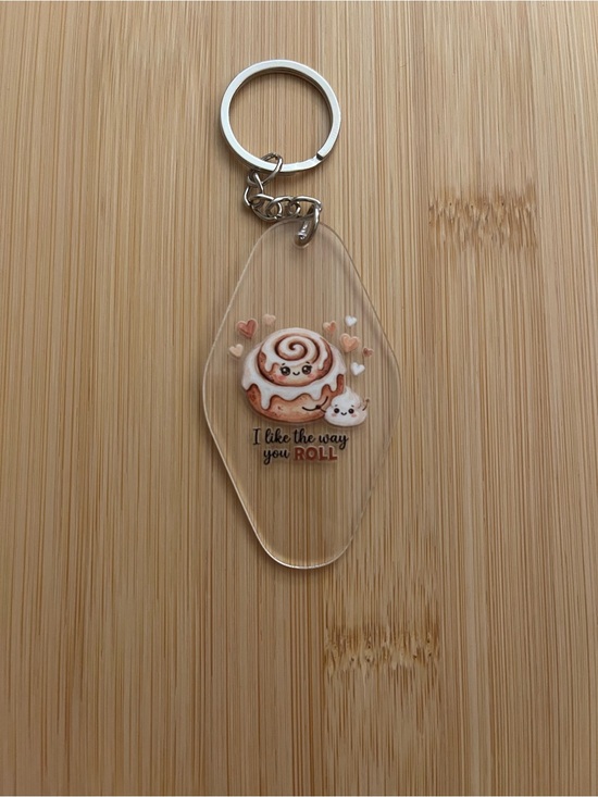 Other - Cute Cinnamon Roll Keychain Charm - Clear with Brown & Pink Accents